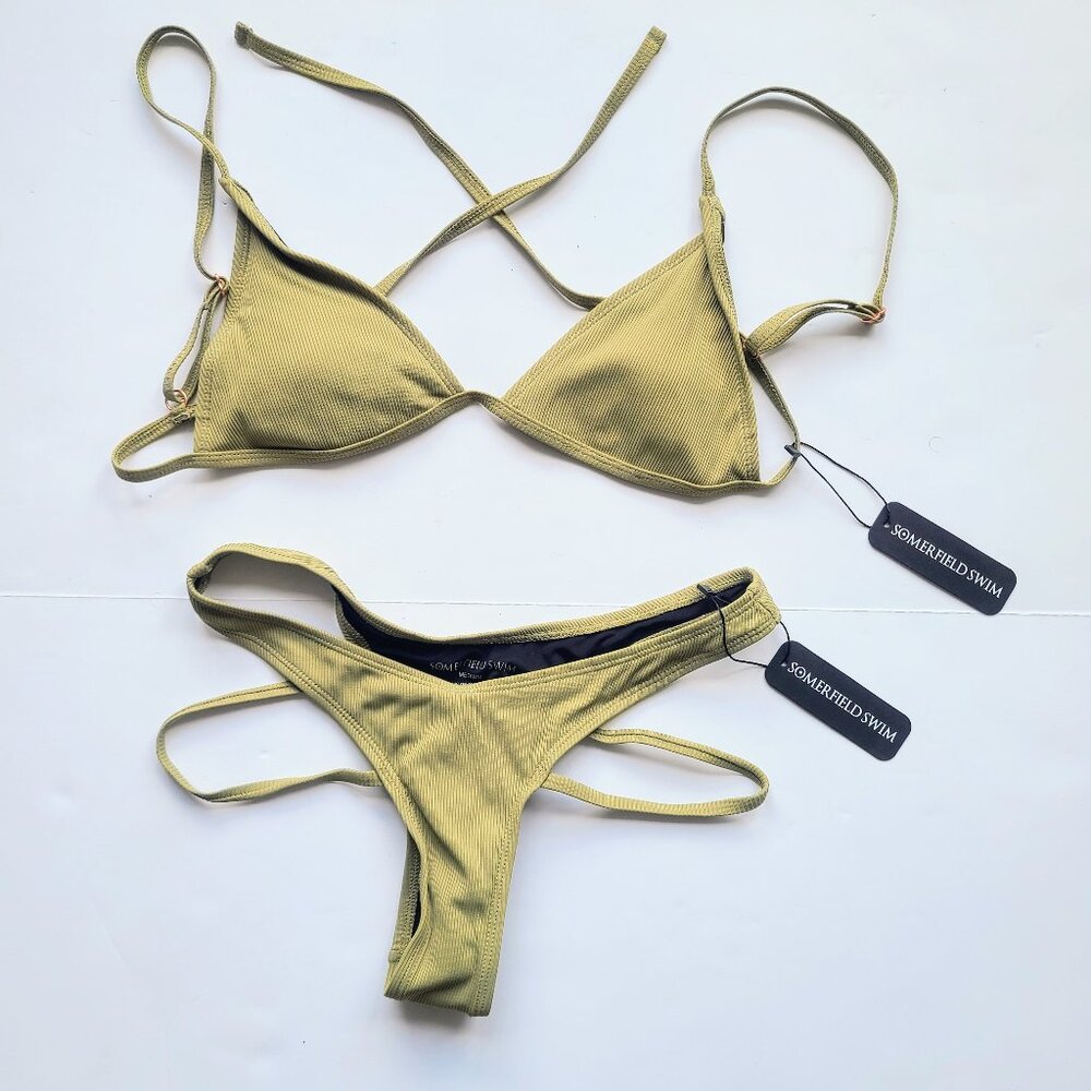 Somerfield Swim Green Two Piece Ribbed Bikini Set Size Medium - New with tags